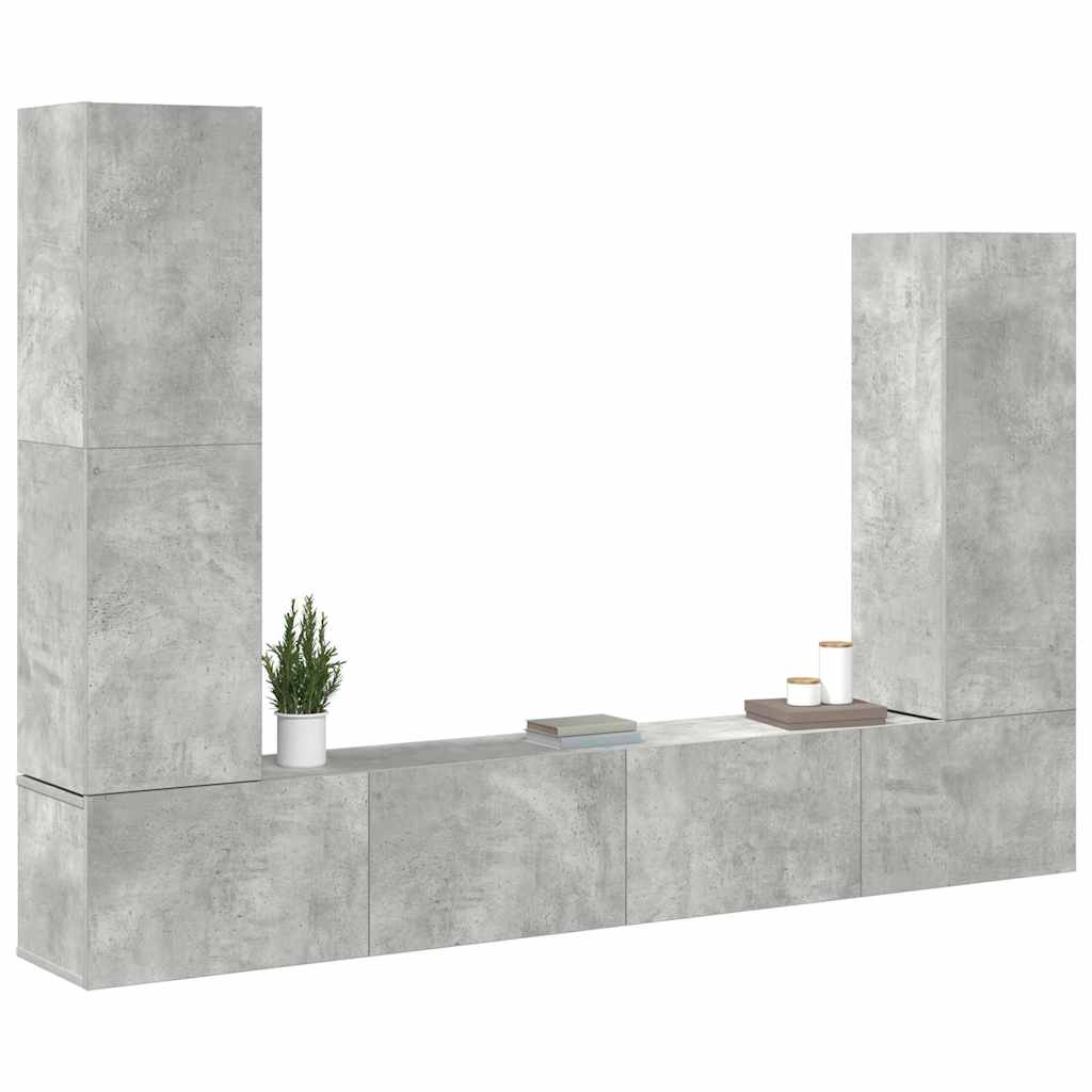 4 piece TV cabinet set concrete grey particleboard