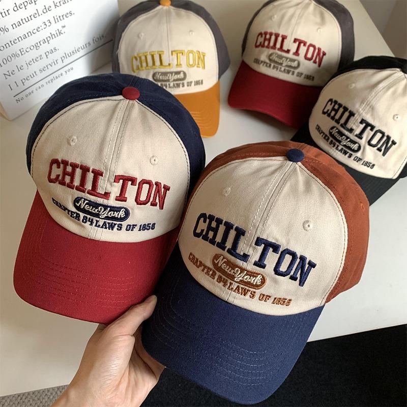 Color matching letter baseball cap women's retro versatile wide brim big face cap big head circumference showing face small hat