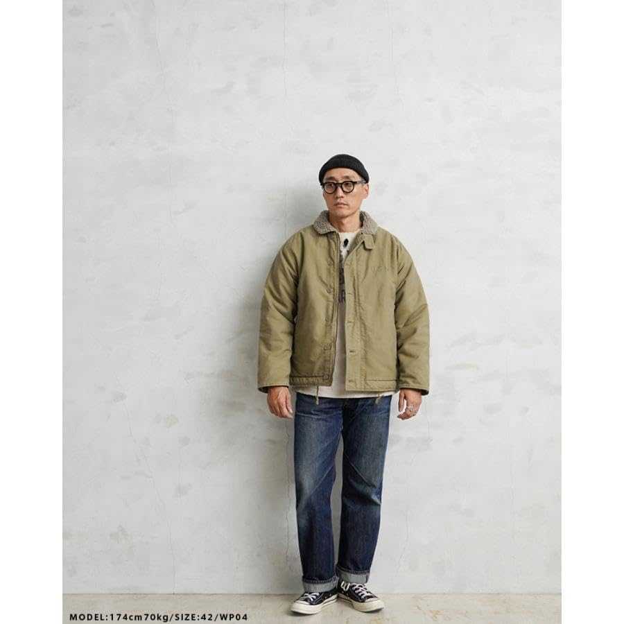 Navy Deck with Stencil Tan Number [WAIPER] U.S. N-1 Jacket, Distressed, U.S.N. - [WP04] (JP, Size, 42, Tan)