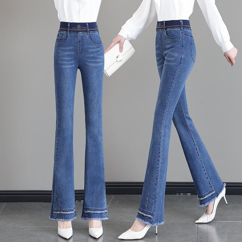 Women's High Waist Elastic Waist Flare Jeans Slim Fit Micro Flare Jeans Stretchy Commuter Denim Pants Autumn Fashion Pants