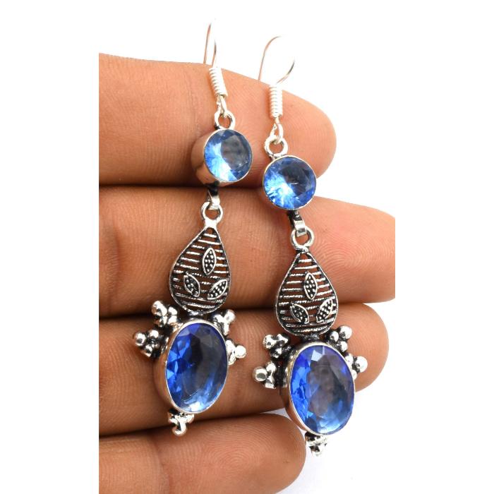 Blue Topaz Gemstone Ethnic Handmade Drop Dengle Earring Jewelry ER 392