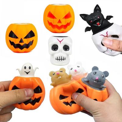 Halloween Squeeze Toys Pumpkin Skeleton Squishy Toys for Kids Stress Relief Sensory Toys Ghost In Cup Fidget Toys Ball