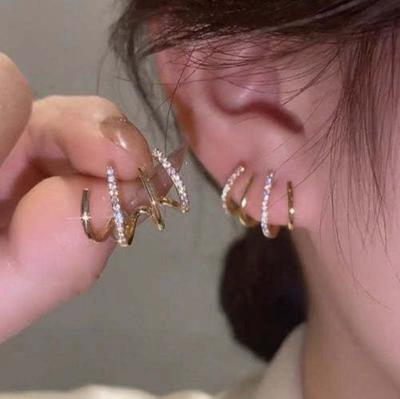 New Design Irregular U-shaped Gold Color Earrings for Women, Luxury Crystal Earring Wedding Party Jewelry Accessories