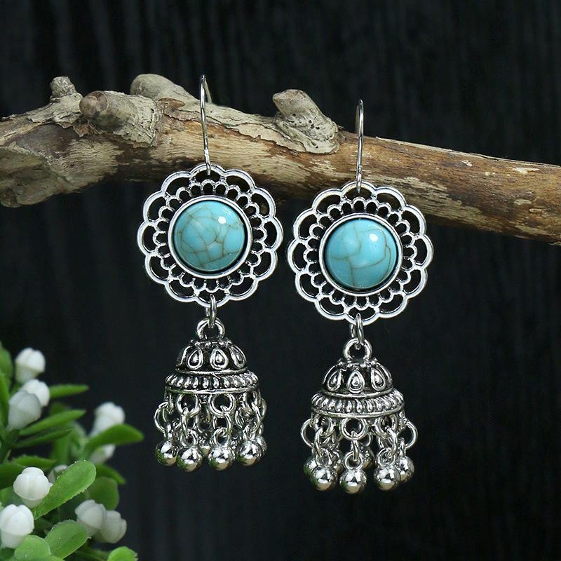 53 Styles Bohemian Vintage Tibetan Silver Geometric Drop Earrings For Women Ethnic Blue Stone Tassel Dangle Earrings Jewelry