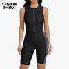 Women Boyleg One Piece Swimsuits Athletic Bathing Suits Color Block Zip Up Swimwear