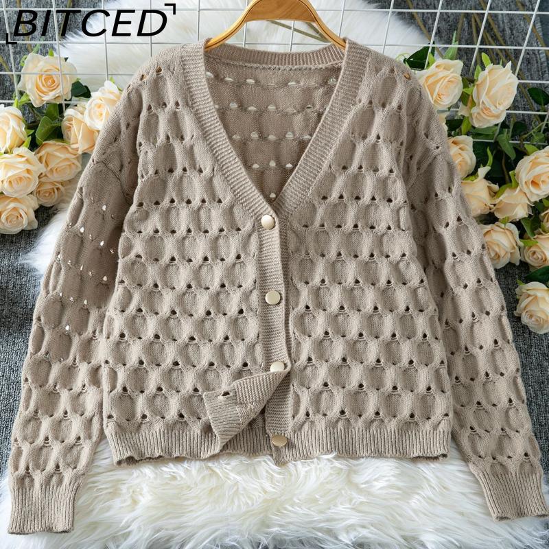 

BITCED Women s Knit Cardigan - Oversized Lightweight Lace-Up Artistic Vintage V-Neck Long-Sleeve Jacket XL хаки