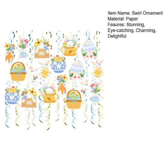 48 Pcs Easter Hanging Swirl Decorations Easter Egg Bunny Foil Swirl Ceiling Decor for Home Office School Easter Party Supplies