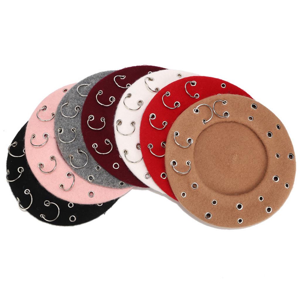 Cappello berretto da pittore vintage con anello in ferro massiccio da donna alla moda