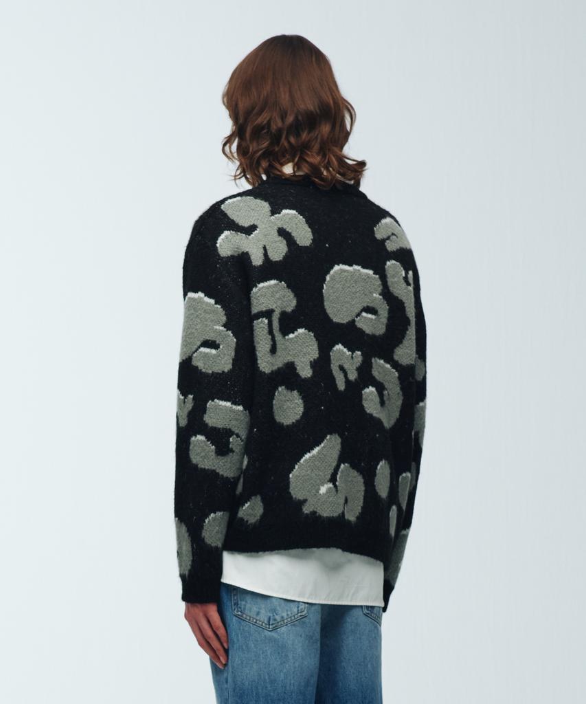Knitted Bulky Brush Pattern Cardigan Black