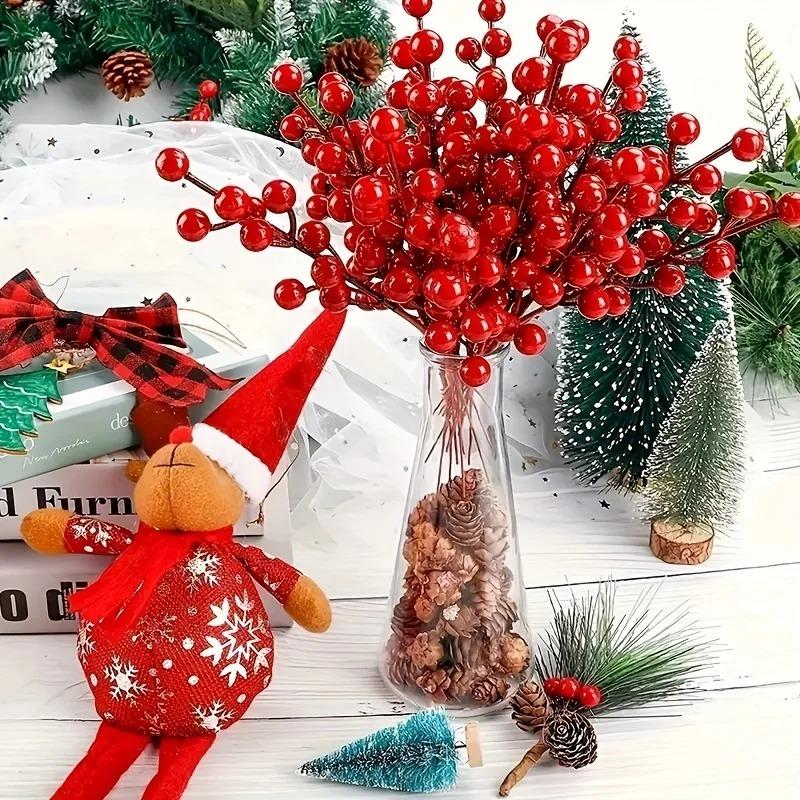 Artificial Berries Christmas Decoration Red Berry Branches for Xmas Tree Party Home Table Ornaments Red Fruit Wreath DIY Gift