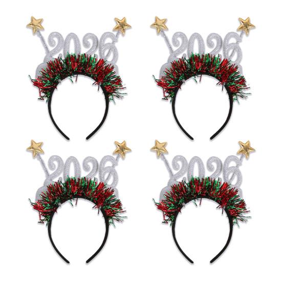 4ks Čelenka s ozdobou vločky, třpytivé číslo 2026, vlasová obruč, brýle, slavnostní vánoční párty doplněk