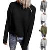 Ladies Casual Solid Color Blocking Loose Pullover High Neck Zipper Sweater