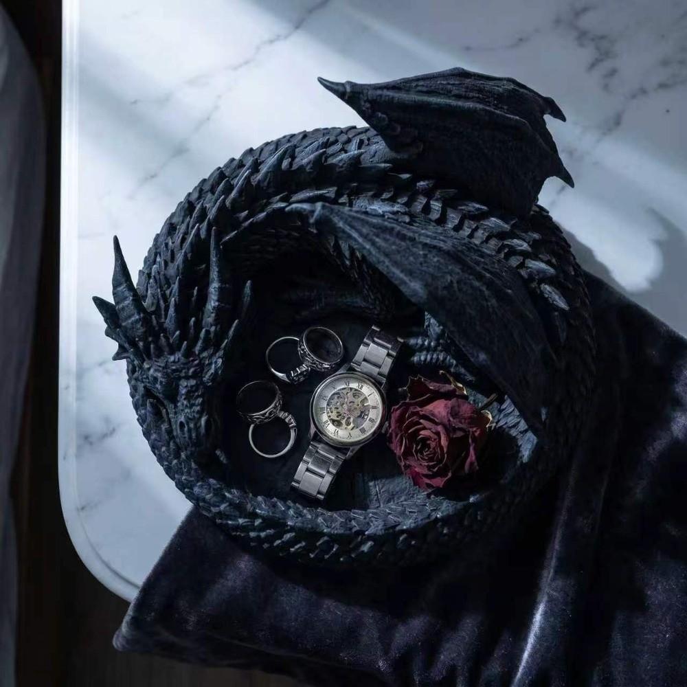 Gothic Dragon Guardian Catchall Dish 3D Printing Dragon Shaped Trinket Bowl  Home Decor