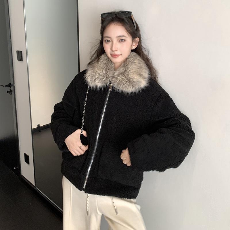 Direct sales hooded fur collar splicing knitted sweater jacket women's autumn and winter simple casual basic cardigan