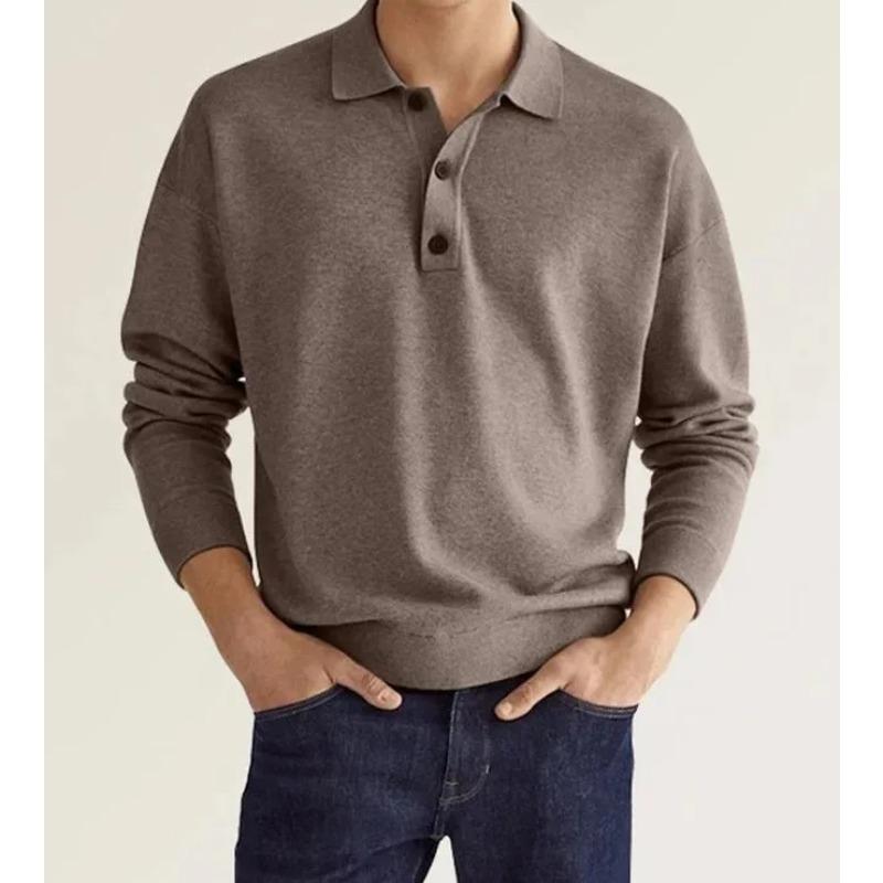 

Мужские поло с длинным рукавом однотонные весна-осень, уличный стиль, повседневные, свободные, на пуговицах, винтажные, универсальные топы 3XL кофейный