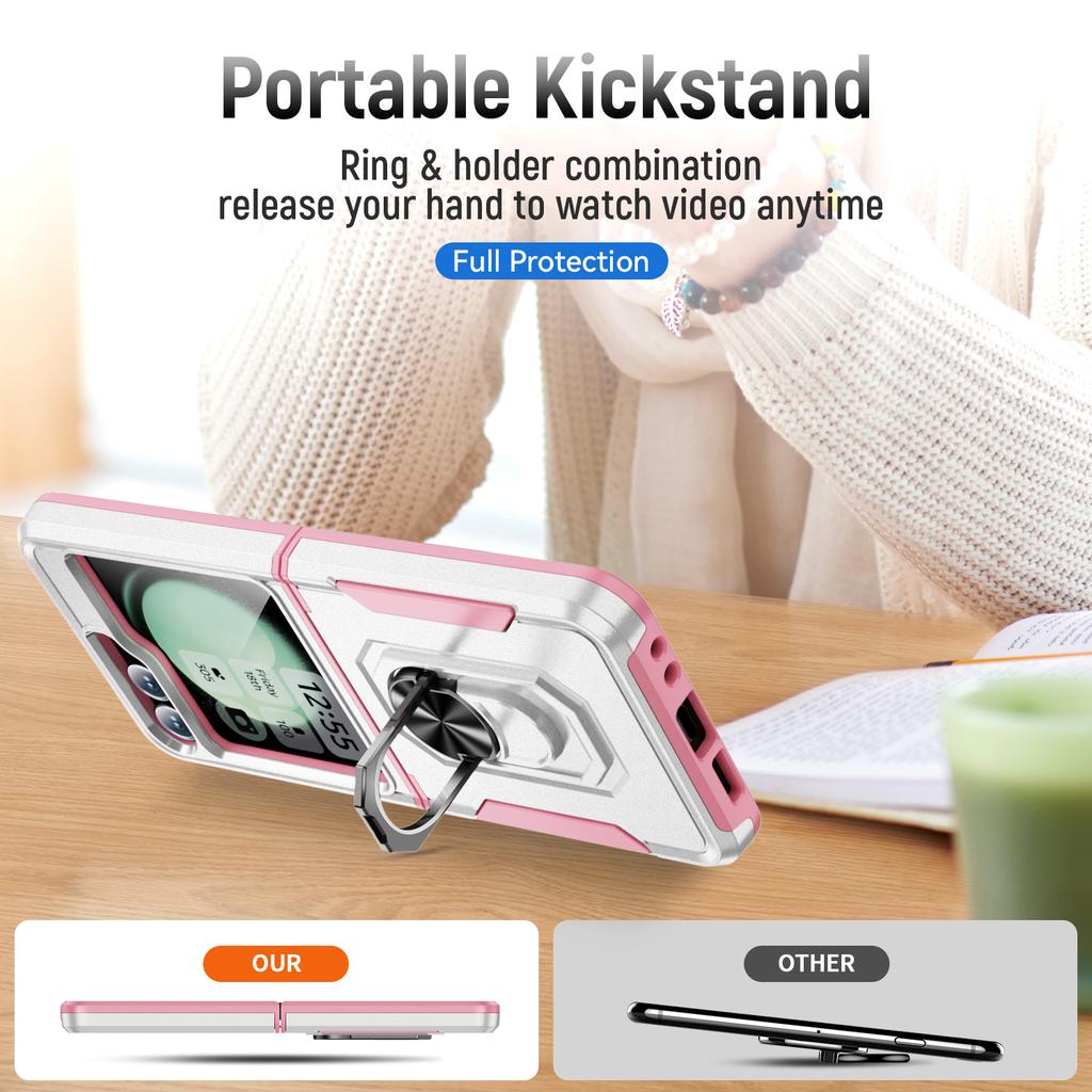 For Samsung Galaxy Z Flip6 5G Case Military Grade Ring Kickstand PC+TPU Phone Cover