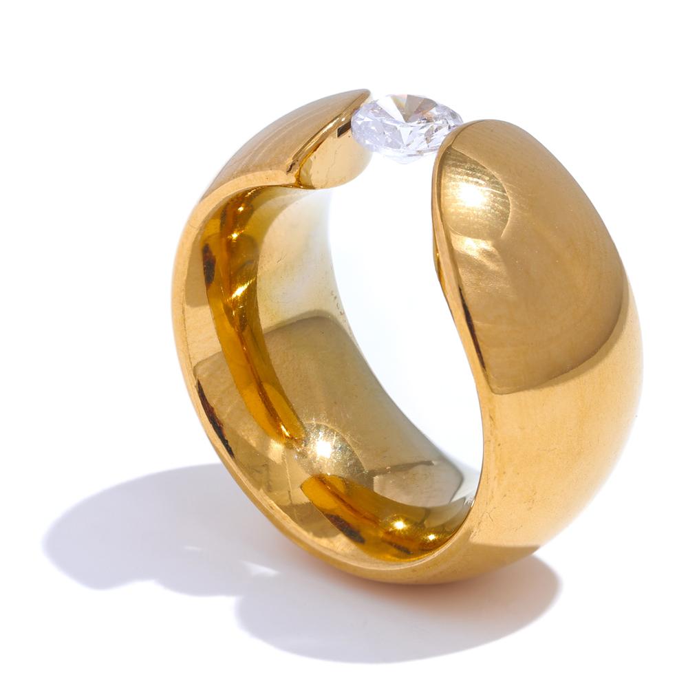 

Yhpup Size 678 Sleek Metal Stainless Steel Shiny Cubic Zirconia Wide Golden Ring 18K PVD Plated Charm Daily Jewelry Gift 6