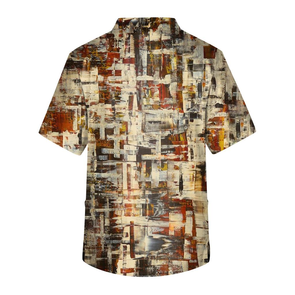 Herren Kurzarm V-Ausschnitt Vintage-Print Brusttasche Pflege-Top