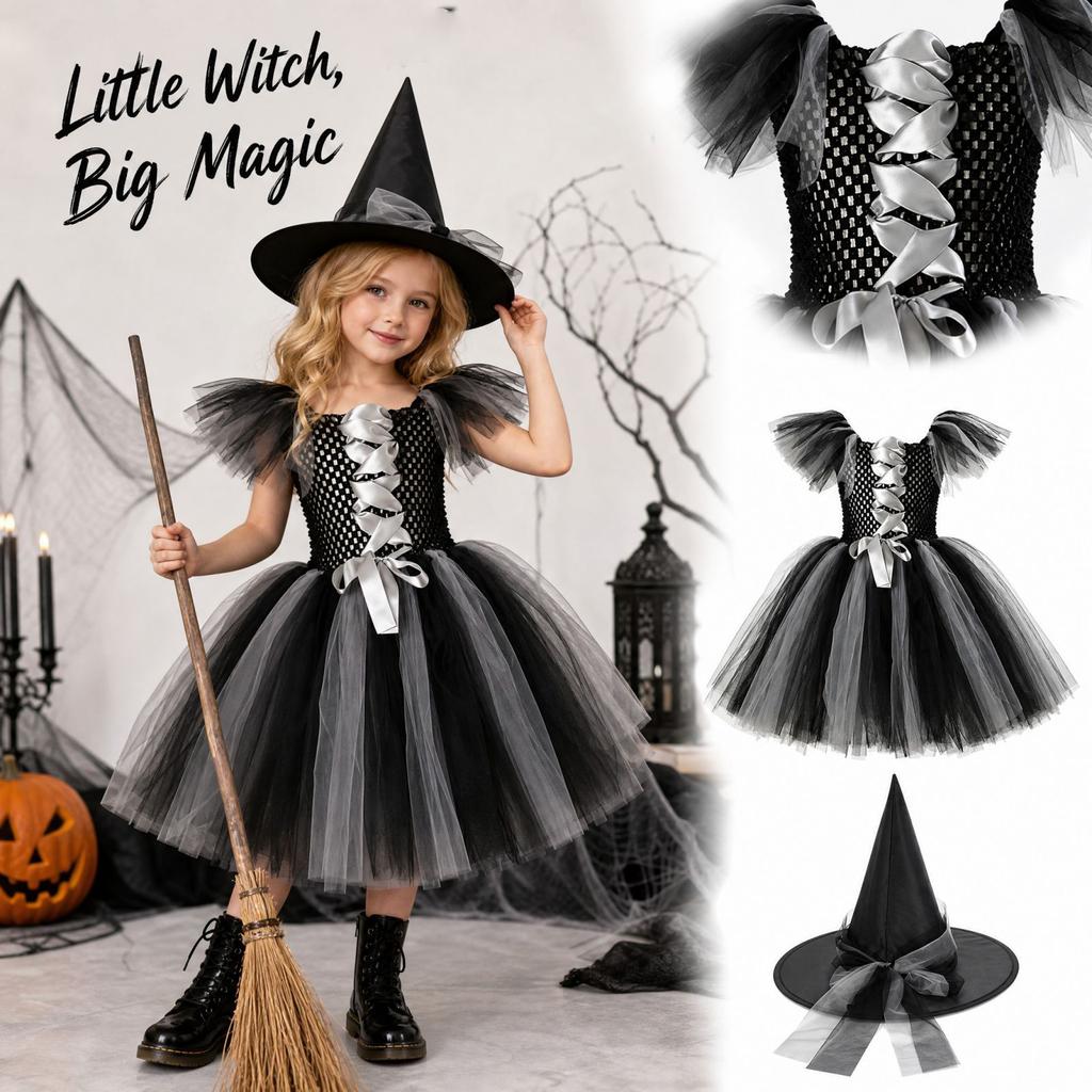 Halloween-Kleid Kostüm-Set für Mädchen für Auftritte, Tanzaufführungen und Partys