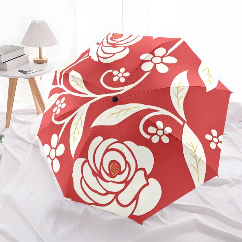 1 Stück Automatischer Faltregenschirm mit Blumenmuster - Kompaktes 8-Rippen-Design, Langlebiger Kunststoff & Eisen, Festliches Geschenk, Kompakter RegenschirmUmbrellan035