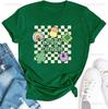 Damska Koszulka na Dzień Świętego Patryka Zabawna Krótki Rękaw Koszulka St Pattys Urocza Koniczyna Tęcza Szachownica Graficzne Topy Bawełna Ropa Mujer