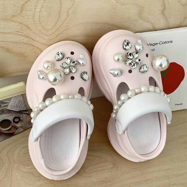 Fashion String Bead Glitter Slides Shoes Woman 2025 Cover Toe House Slippers Platform Jelly Flat Crystal Glitter Slides String Bead Cove