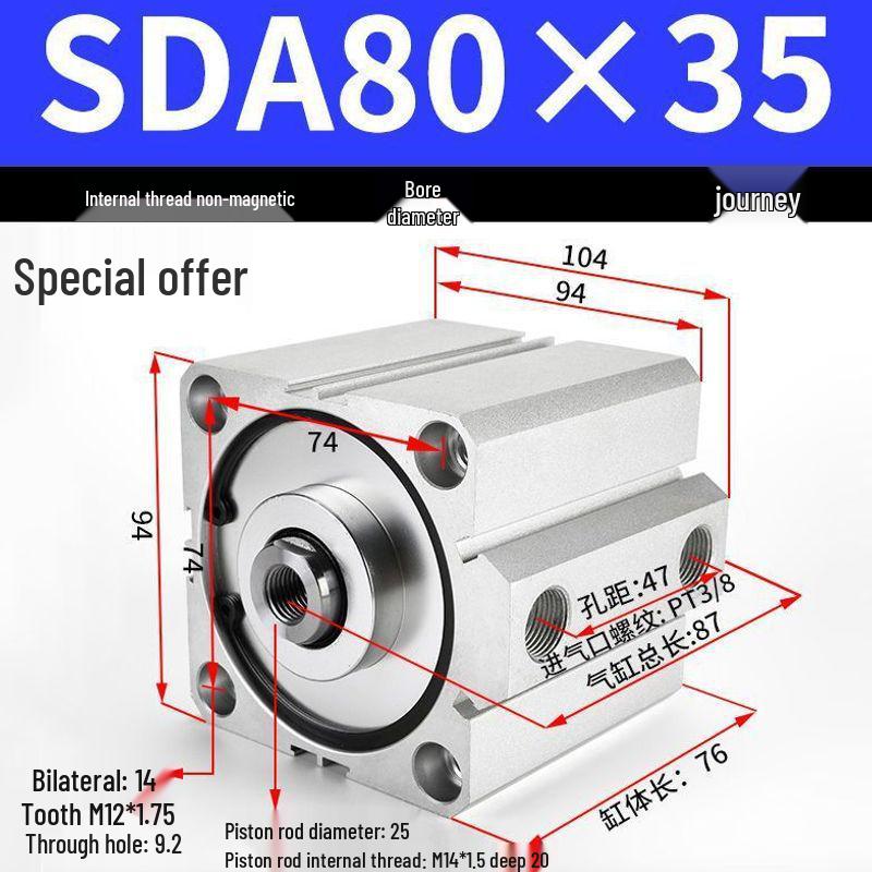 SDA Series Pneumatic Cylinders: Sizes 12 to 100mm, Stroke 35 to 90mm