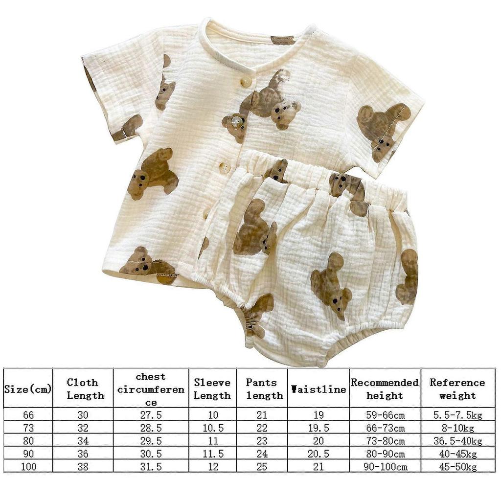Bear Print Baby Outfit Suit Set Short Sleeve Shirt Harem Shorts Summer Spring Leisure Bodysuit 2pcs Pilling Resistance  90