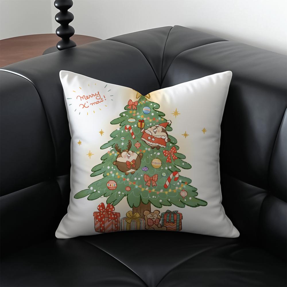 CChristmas Tree Cushion Cover Pillow Case Antidustmite Invisible Zipper Silky Plush Cushion