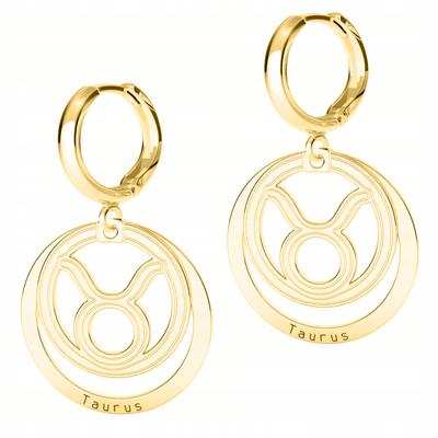 Gold Earrings Zodiac Sign Taurus With the Sign of Taurus 925 Silver