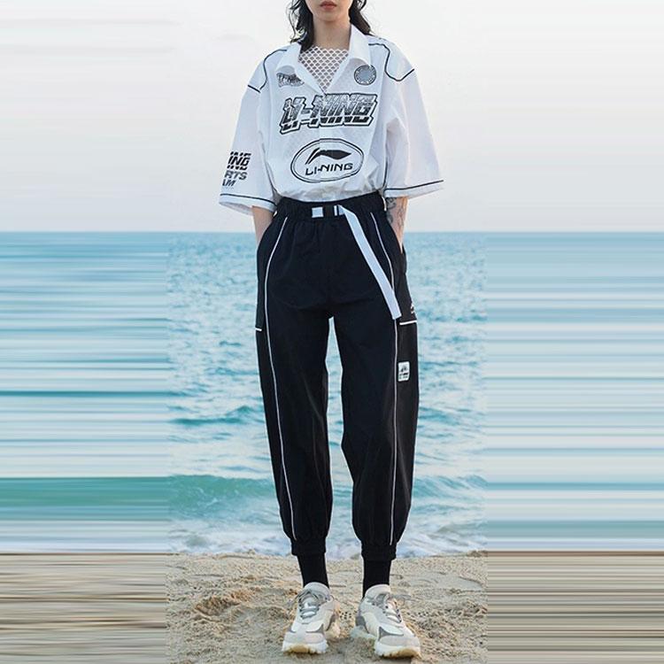 Li Ning Sports Basketball Series Loose Cuffed Sweatpants Women Bottoms Black AYKS096-2