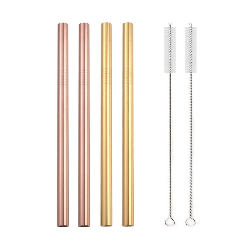 4-teiliges Set aus wiederverwendbaren Metall-Strohhalmen aus 304 Edelstahl mit 12 mm Durchmesser für Bubble Tea, Milchshakes und Boba-Trinkhalme mit 2 Bürsten