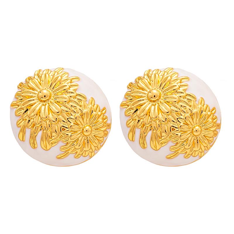 Retro Metallic Daisy Print Silver Stud Earrings - French Chic High-End Design for Women