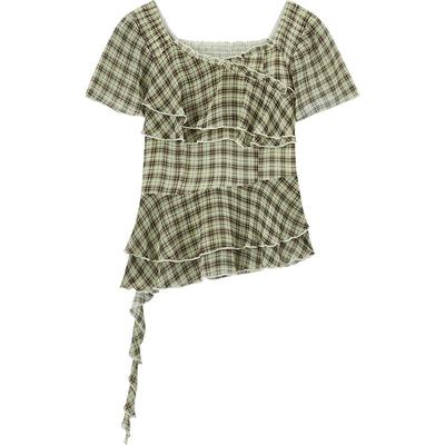 EICHITOO Women's Plaid V-Neck Short-Sleeved Shirt