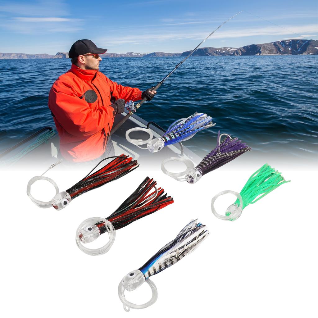 6 PCS 6.1in Squid Fishing Lure Skirts with 3D Eyes Shiny Body Saltwater Trolling Lure for Fishing