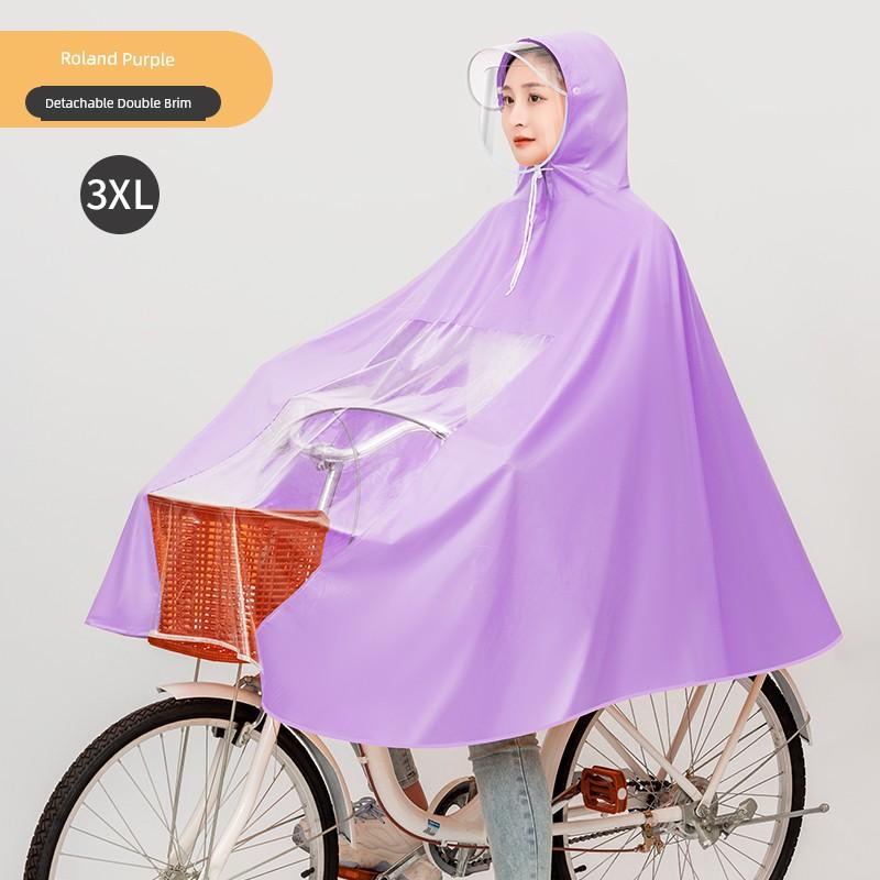 Bicycle Raincoat, All-In-One Rainproof Poncho for Junior High School Students, Transparent Double Brimmed Poncho for Cycling To School