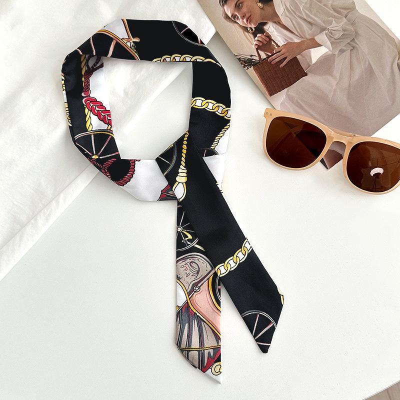 Long silk scarf new niche fashion versatile plaid leopard print neck scarf headscarf headband hair tie decorative belt