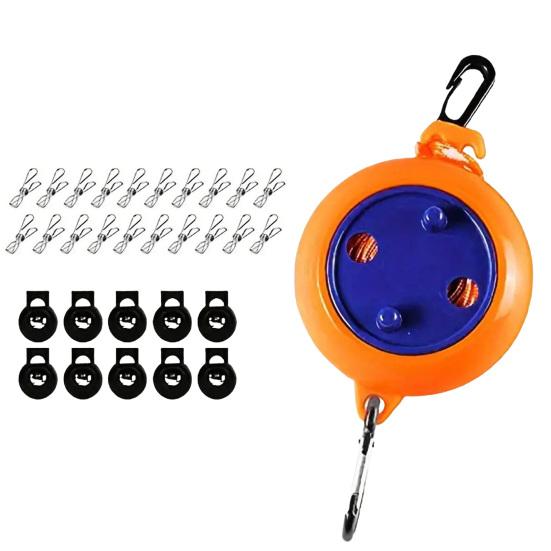 Portable Clothesline with 20 Clips & 10 Buckles, Heavy Duty Retractable Laundry Rope, Anti-slip Clothes Drying Line for Bathroom Indoor Outdoor