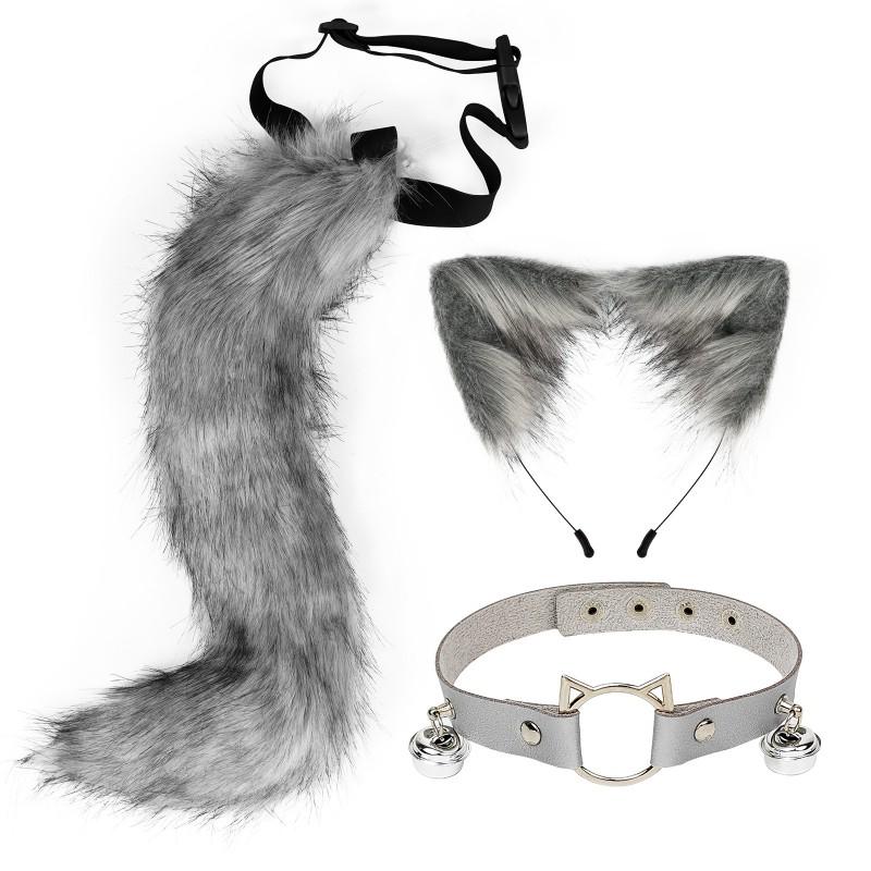 Anime Cosplay Fuchsohr Stirnband Schwanz Set Mit Kragen Accessoire Kostümparty