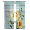 Sunflower Blue Wood Board Curtain For Living Room Transparent Tulle Curtains Window Sheer For The Bedroom Accessories Decor