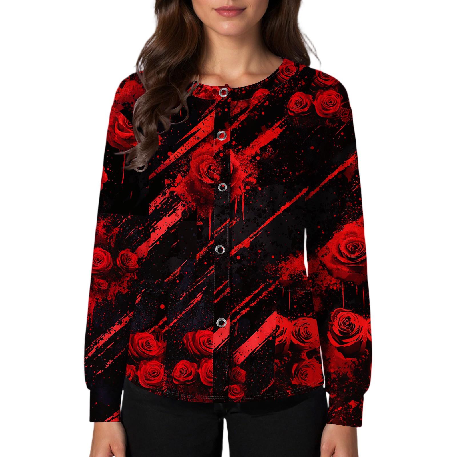 

Women s Casual Fashion Single Breasted Halloween Graphic Printed Nurses Tops L чёрный