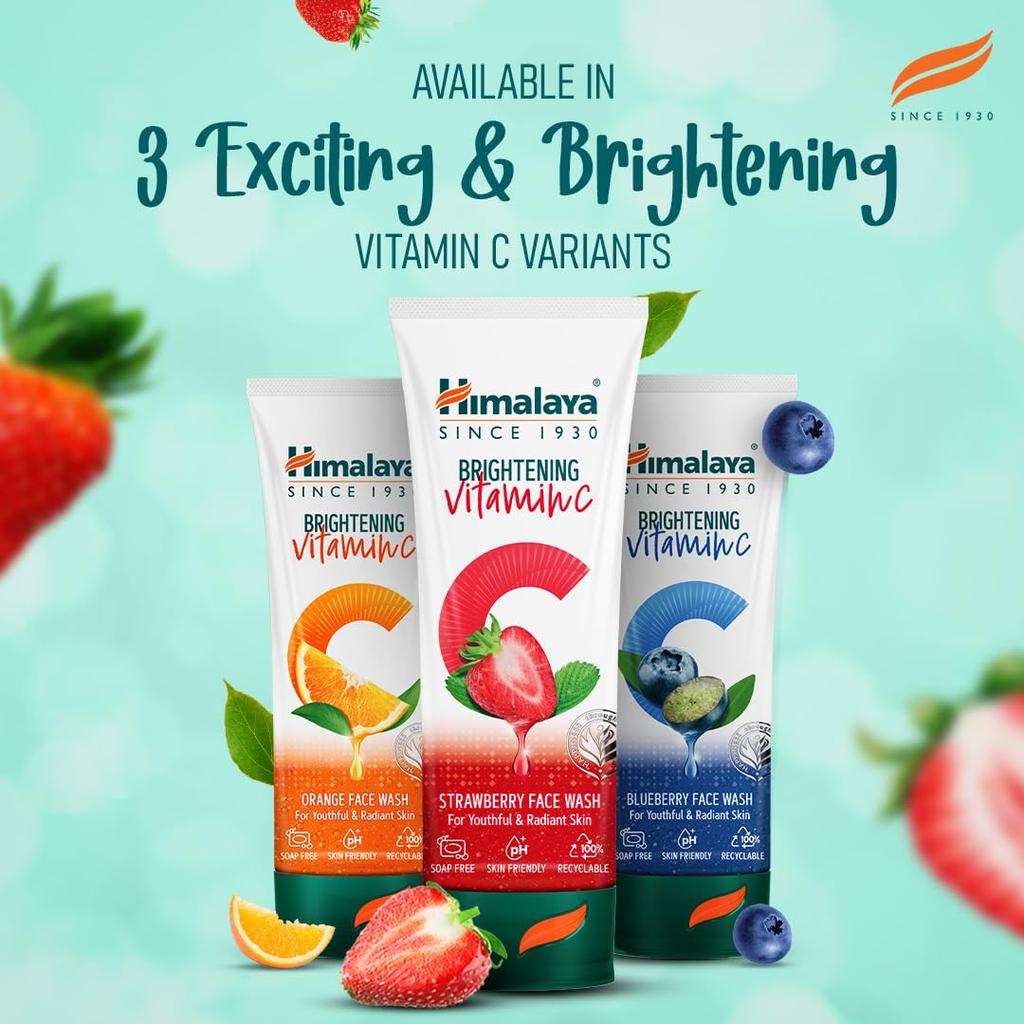 Himalaya Brightening Vitamin C Strawberry Face Wash 50ml Single Pack For Glowing Skin Care