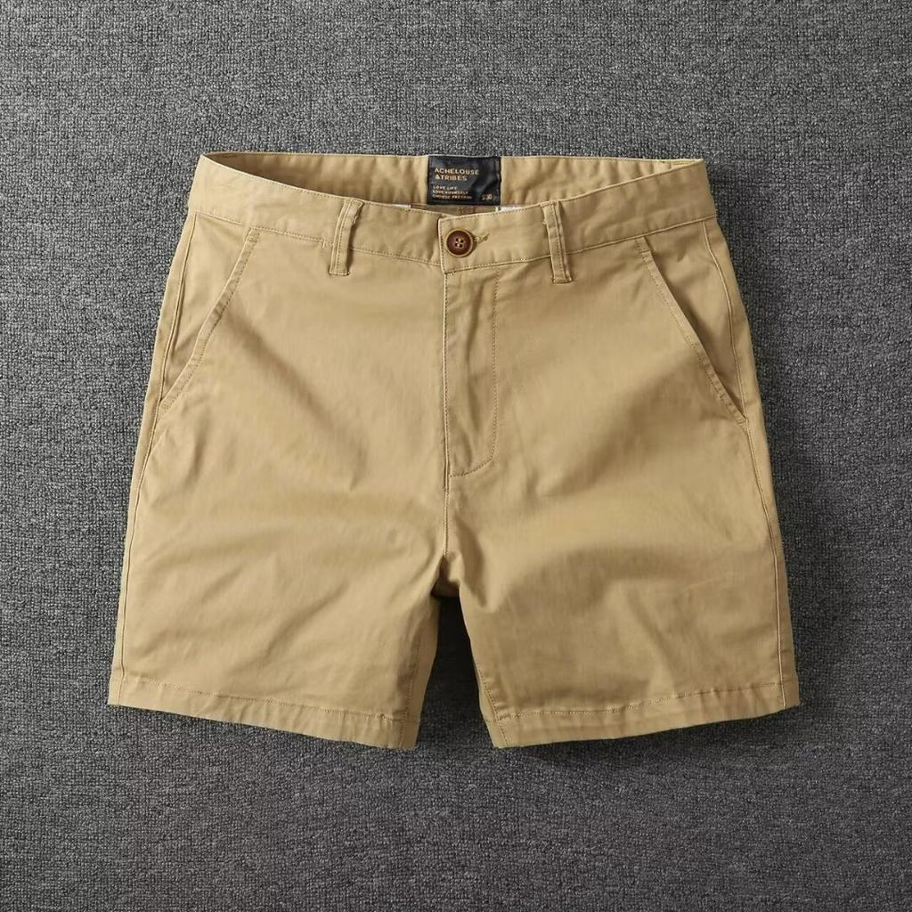 Summer Men's Slim Fit Straight Shorts Men Casual Workwear Beach Shorts Male Elastic Waist Multi Pockets Sportwear Men Cotton Pants