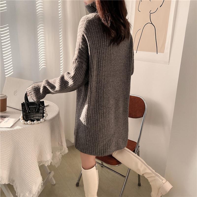 Autumn Winter High Collar Loose Casual Solid Color Pullover Sweater Women Simple All-match Knitting Top