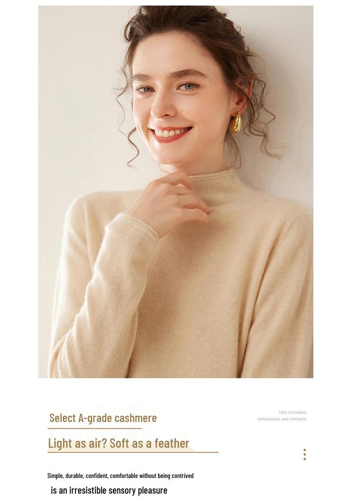 2025 Women's Autumn-Winter Pure Cashmere Half-High Neck Loose Knit Sweater Pullover
