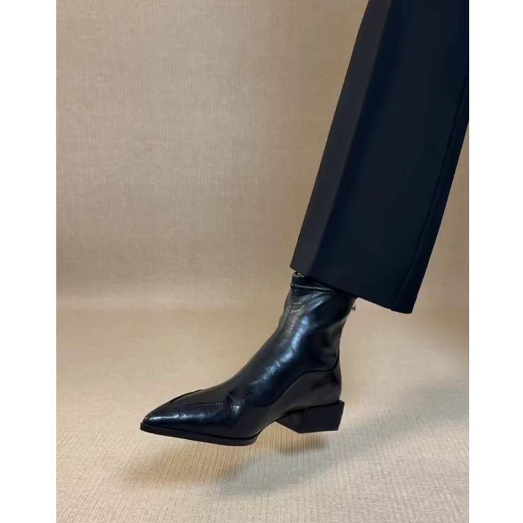 Schafsleder~ Französische spitze Stiefeletten Damen 2025 neue Pendler dicker Absatz dünne Stiefel super angesagt Herbst Chelsea Boots