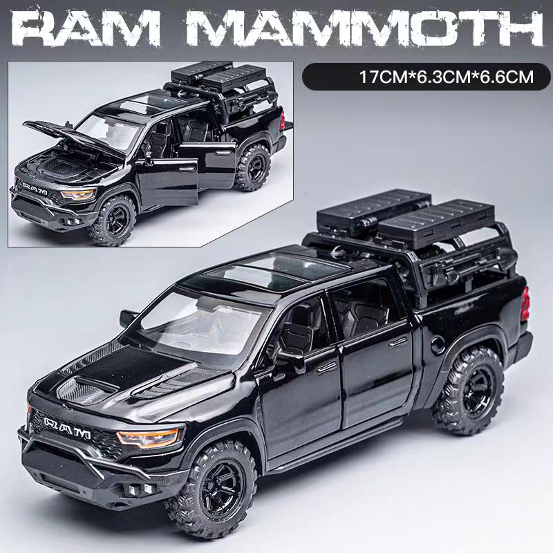 Dodge Hennessey Mammoth 1000 TRX Off-Road Pickup Truck Simulation Diecast & Toy Vehicles Sounds & Light Pull Back Car 1:32 Alloy Model
