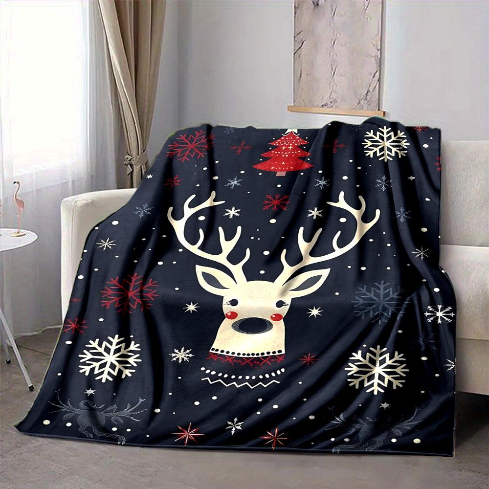 1pc Christmas Deer Blanket, Lightweight Flannel Throw Blanket for Sofa, Bed, Travel, Camping, Living Room, Office, Couch, Chair, and Bed