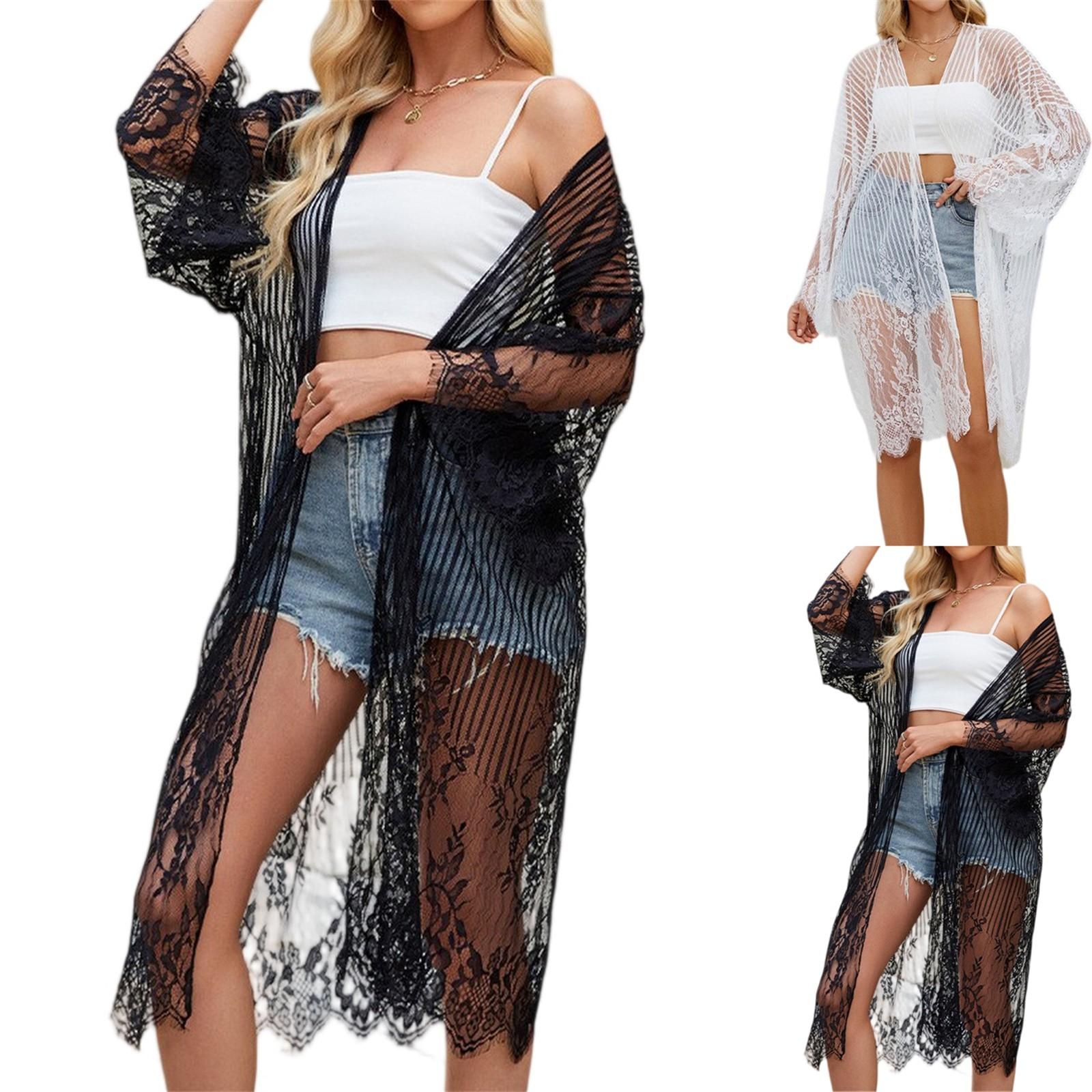

Women s Sexy Lace Lace Shawl Loose Beach Holiday Sunwear Bikini Cover-up Swimwear Outer Cardigan One Size чорний