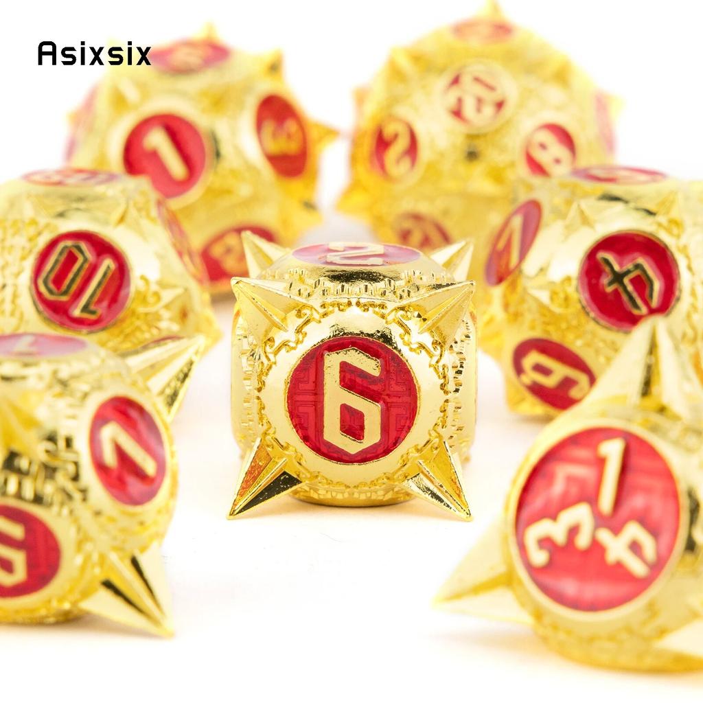 7 Pcs Golden Red Meteor Hammer Metal Dice Solid Metal Polyhedral Dice Set Suitable for Role-Playing RPG  Board Game Card Game
